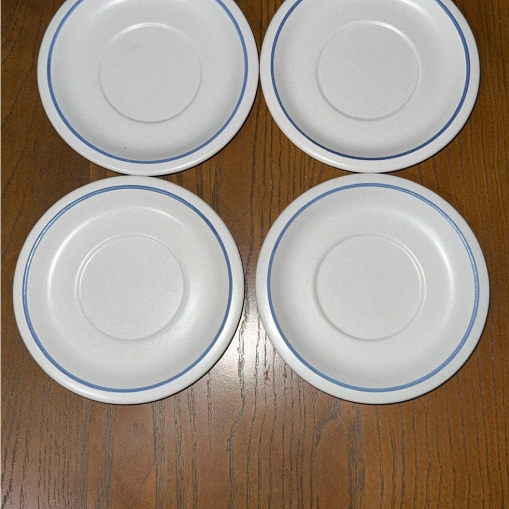 Pfaltzgraff White saucer plates with Blue Trim SET OF 4